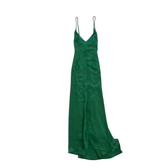 Racil V-Neck Maxi Silk Like Green Maxi Dress Womens Size 38 US 4 Event Holiday - Picture 1 of 16